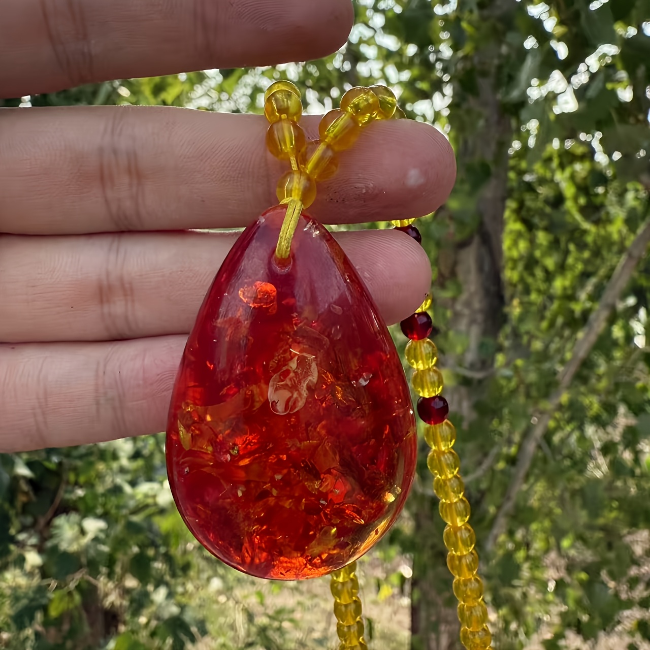 Women's Natural Baltic Amber Flower Water Drop Pendant Necklace